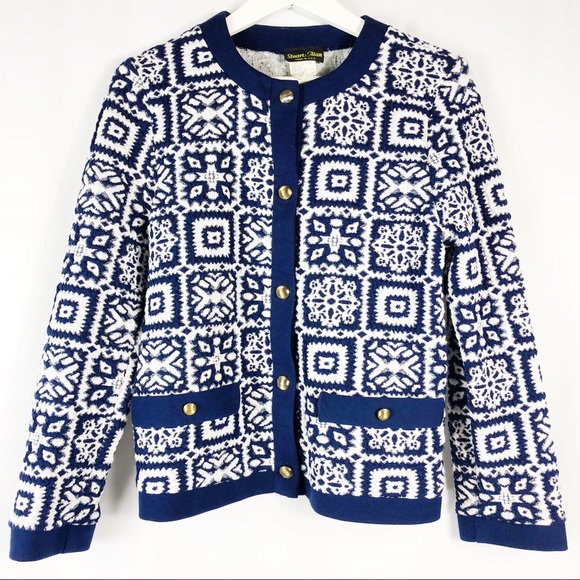 Sweaters - VINTAGE STUART ALLEN Blue and White cardigan